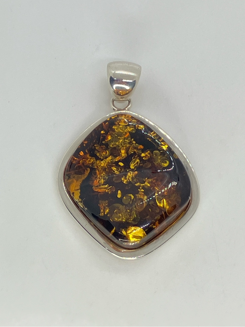 Vtg Sterling Silver Chunky Baltic Amber Freeform Organic Curved Pendant